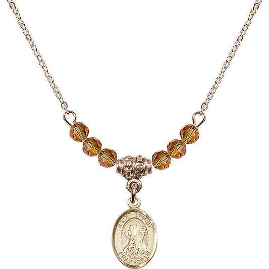 14kt Gold Filled Saint Brigid of Ireland Birthstone Necklace with Topaz Beads - 9123