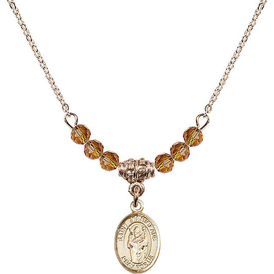 14kt Gold Filled Saint Stanislaus Birthstone Necklace with Topaz Beads - 9124