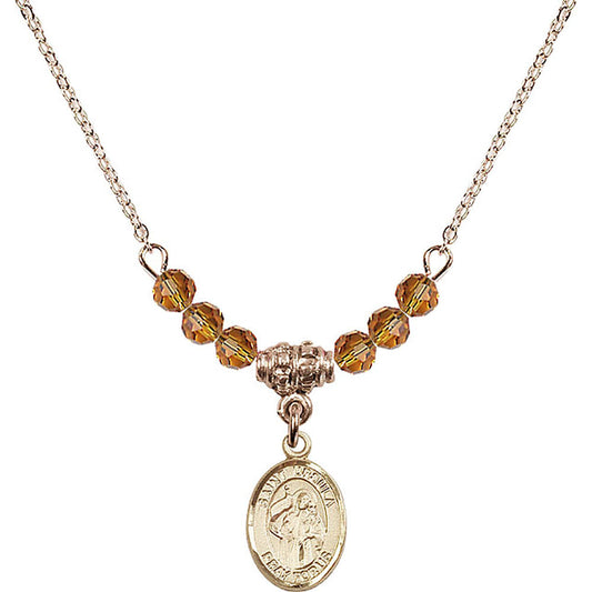 14kt Gold Filled Saint Ursula Birthstone Necklace with Topaz Beads - 9127