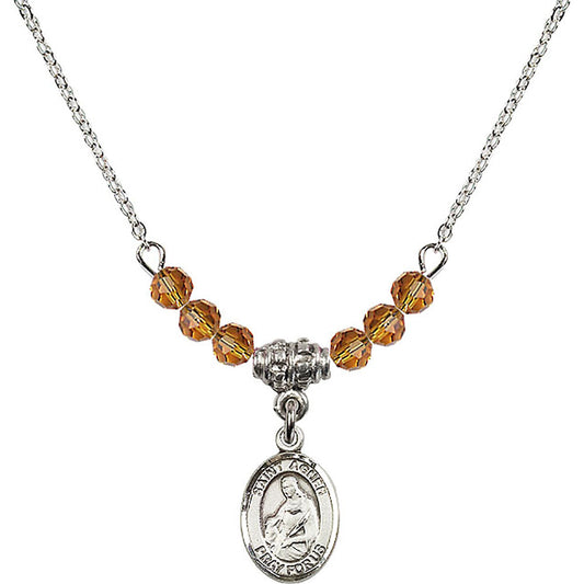 Sterling Silver Saint Agnes of Rome Birthstone Necklace with Topaz Beads - 9128