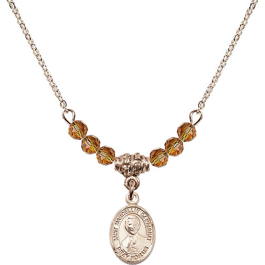 14kt Gold Filled Saint Marcellin Champagnat Birthstone Necklace with Topaz Beads - 9131