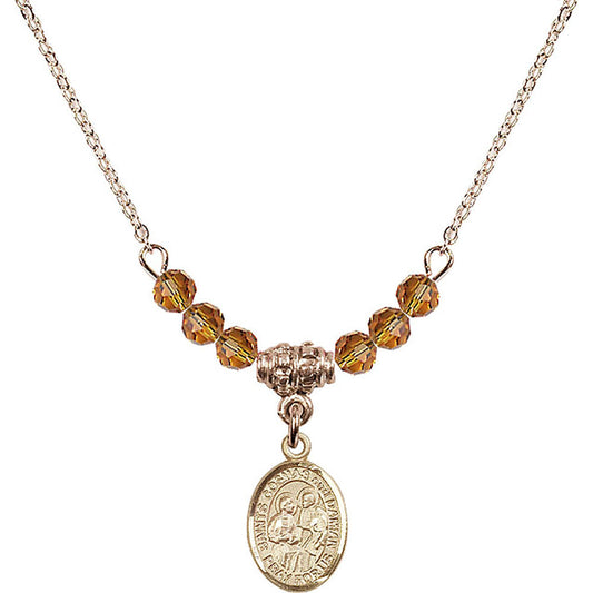 14kt Gold Filled Saints Cosmas & Damian Birthstone Necklace with Topaz Beads - 9132