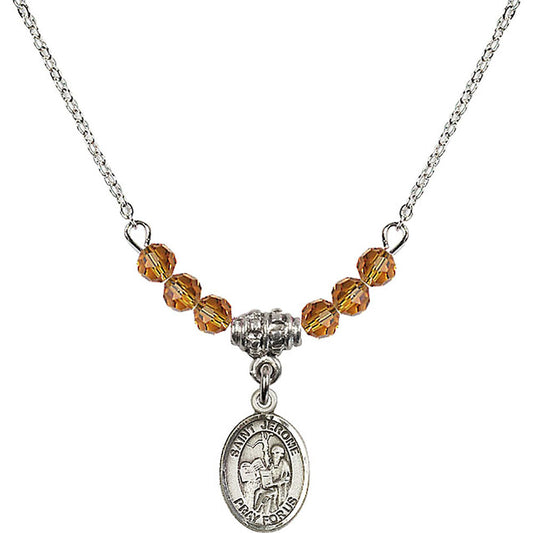 Sterling Silver Saint Jerome Birthstone Necklace with Topaz Beads - 9135