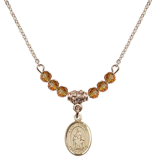 14kt Gold Filled Saint Sophia Birthstone Necklace with Topaz Beads - 9136