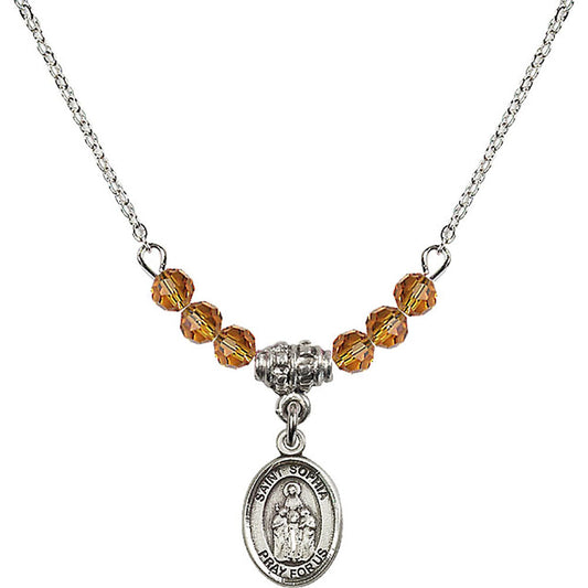 Sterling Silver Saint Sophia Birthstone Necklace with Topaz Beads - 9136
