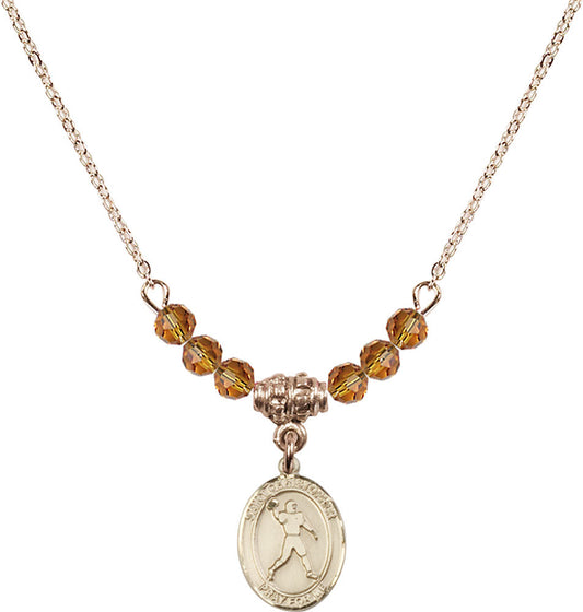 14kt Gold Filled Saint Christopher/Football Birthstone Necklace with Topaz Beads - 9151