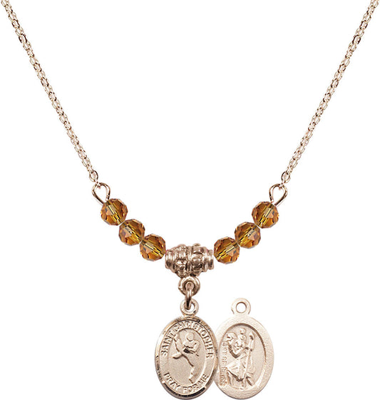 14kt Gold Filled Saint Christopher/Martial Arts Birthstone Necklace with Topaz Beads - 9158