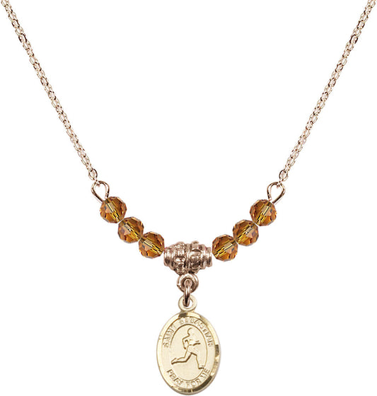 14kt Gold Filled Saint Sebastian/Track & Field Birthstone Necklace with Topaz Beads - 9176