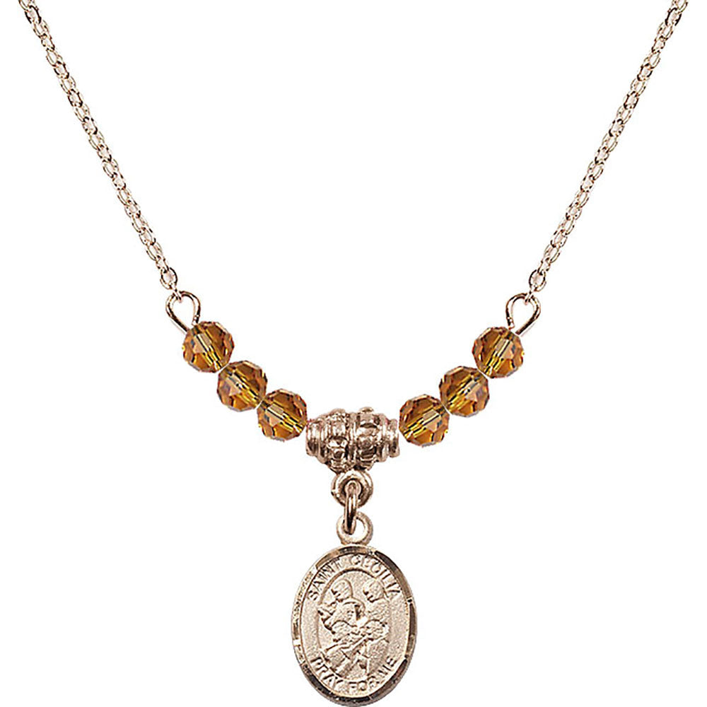 14kt Gold Filled Saint Cecilia / Marching Band Birthstone Necklace with Topaz Beads - 9179