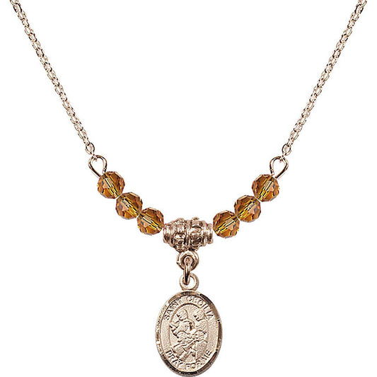 14kt Gold Filled Saint Cecilia / Marching Band Birthstone Necklace with Topaz Beads - 9179