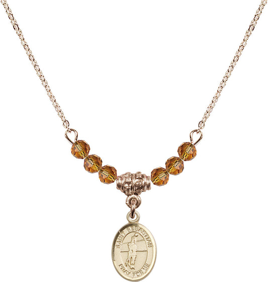 14kt Gold Filled Saint Sebastian / Volleyball Birthstone Necklace with Topaz Beads - 9186