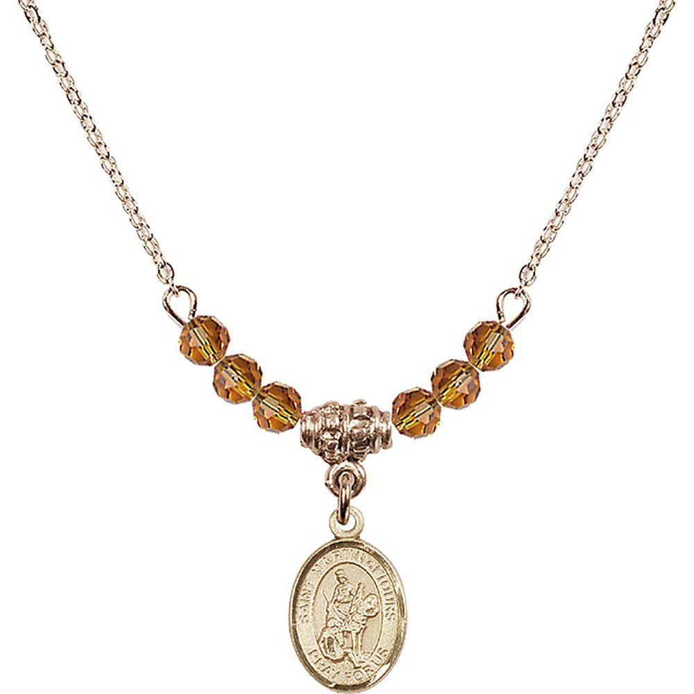 14kt Gold Filled Saint Martin of Tours Birthstone Necklace with Topaz Beads - 9200