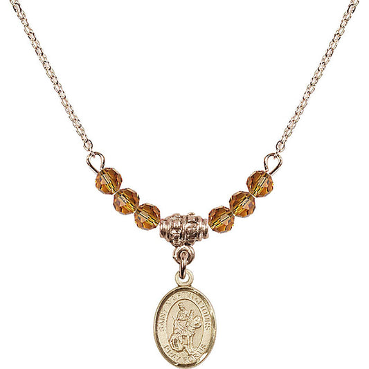 14kt Gold Filled Saint Martin of Tours Birthstone Necklace with Topaz Beads - 9200