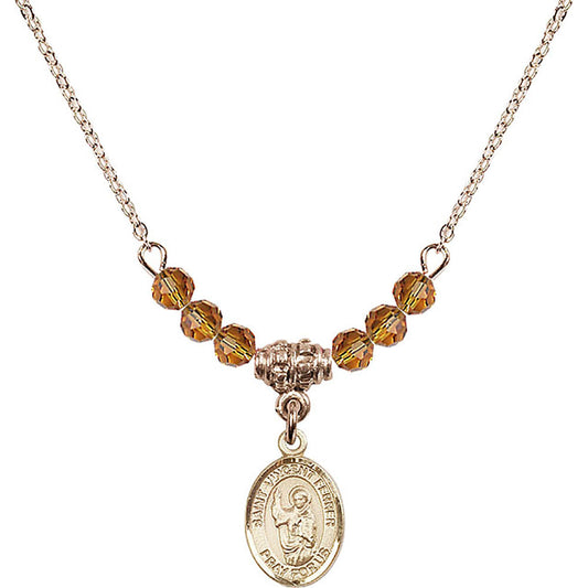 14kt Gold Filled Saint Vincent Ferrer Birthstone Necklace with Topaz Beads - 9201