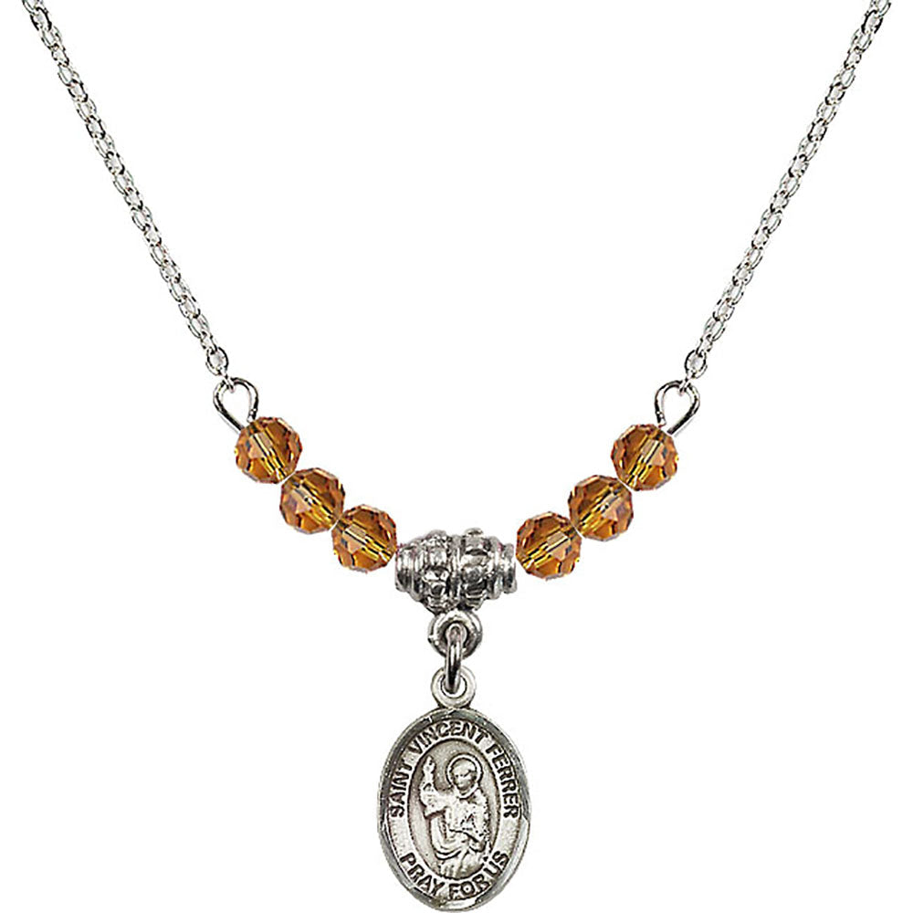 Sterling Silver Saint Vincent Ferrer Birthstone Necklace with Topaz Beads - 9201