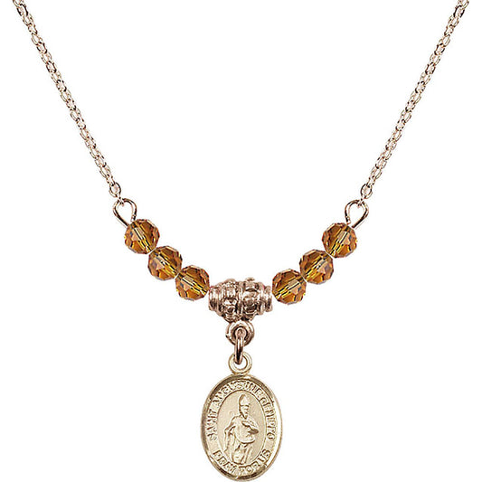 14kt Gold Filled Saint Augustine of Hippo Birthstone Necklace with Topaz Beads - 9202