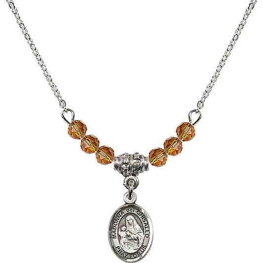 Sterling Silver Madonna del Ghisallo Birthstone Necklace with Topaz Beads - 9203