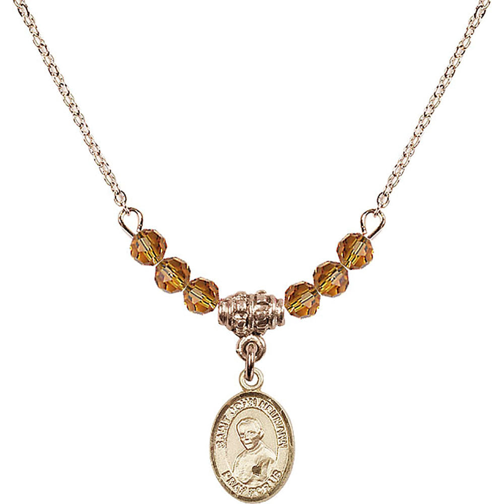 14kt Gold Filled Saint John Neumann Birthstone Necklace with Topaz Beads - 9204
