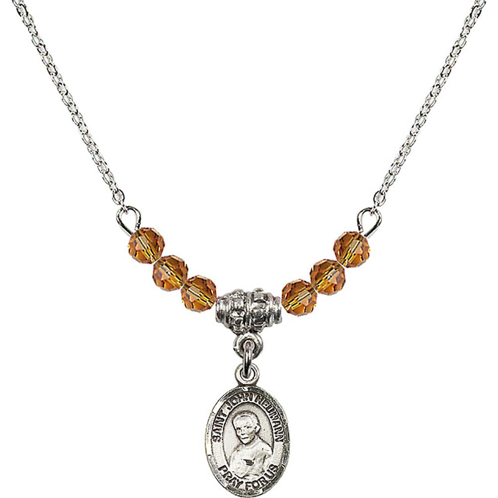 Sterling Silver Saint John Neumann Birthstone Necklace with Topaz Beads - 9204