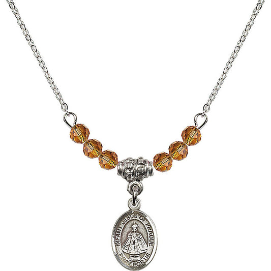 Sterling Silver Infant of Prague Birthstone Necklace with Topaz Beads - 9207
