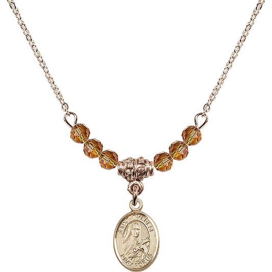 14kt Gold Filled Saint Therese of Lisieux Birthstone Necklace with Topaz Beads - 9210