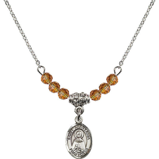 Sterling Silver Saint Anastasia Birthstone Necklace with Topaz Beads - 9213
