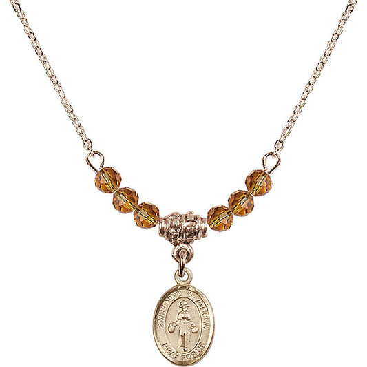 14kt Gold Filled Saint Nino de Atocha Birthstone Necklace with Topaz Beads - 9214