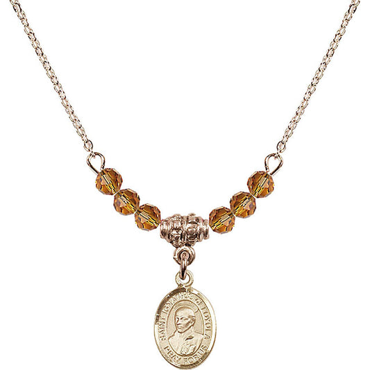 14kt Gold Filled Saint Ignatius of Loyola Birthstone Necklace with Topaz Beads - 9217