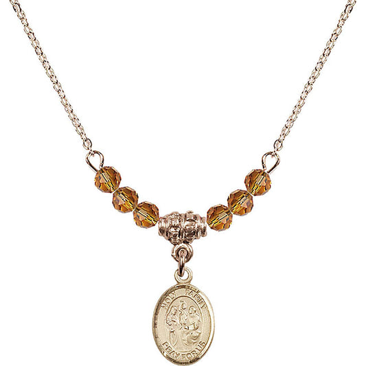 14kt Gold Filled Holy Family Birthstone Necklace with Topaz Beads - 9218