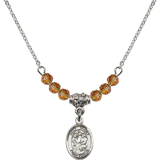 Sterling Silver Holy Family Birthstone Necklace with Topaz Beads - 9218