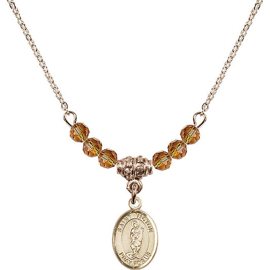 14kt Gold Filled Saint Victor of Marseilles Birthstone Necklace with Topaz Beads - 9223