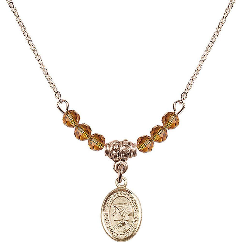 14kt Gold Filled Saint Elizabeth Ann Seton Birthstone Necklace with Topaz Beads - 9224