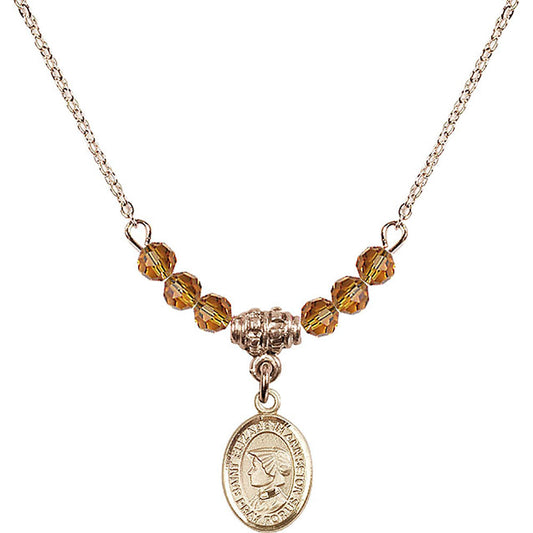 14kt Gold Filled Saint Elizabeth Ann Seton Birthstone Necklace with Topaz Beads - 9224