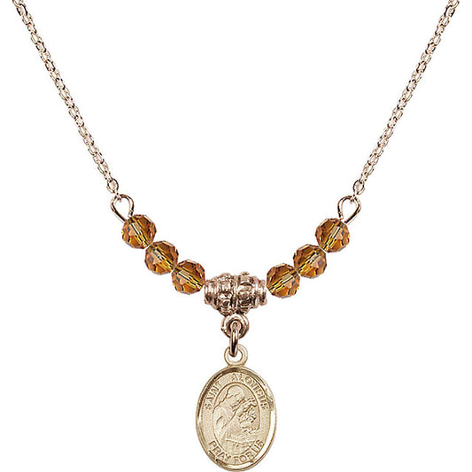 14kt Gold Filled Saint Aloysius Gonzaga Birthstone Necklace with Topaz Beads - 9225