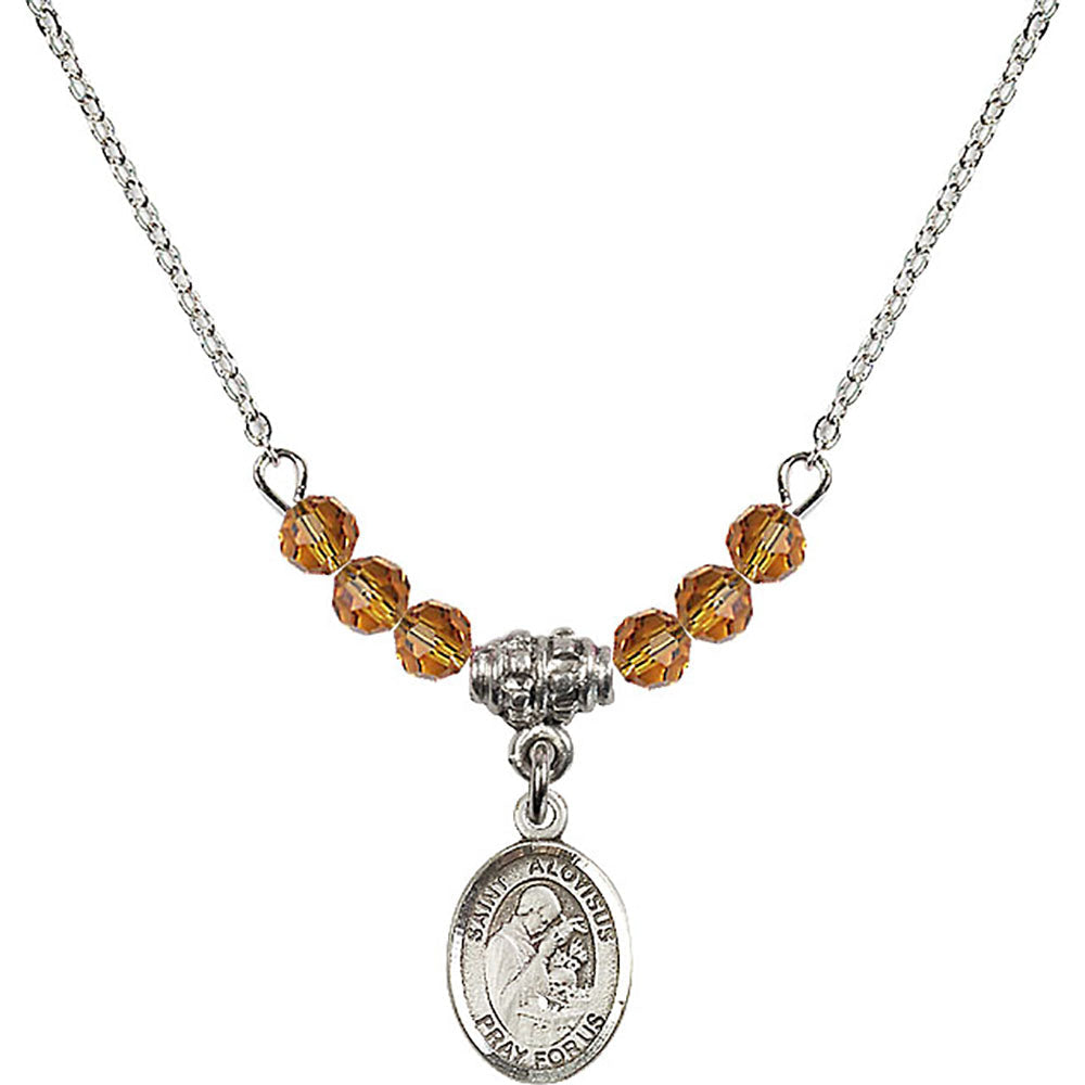 Sterling Silver Saint Aloysius Gonzaga Birthstone Necklace with Topaz Beads - 9225