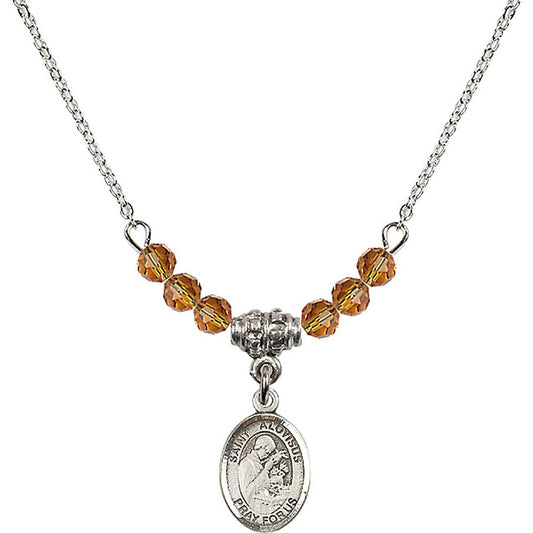Sterling Silver Saint Aloysius Gonzaga Birthstone Necklace with Topaz Beads - 9225