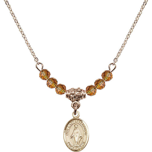 14kt Gold Filled Our Lady of Lebanon Birthstone Necklace with Topaz Beads - 9229