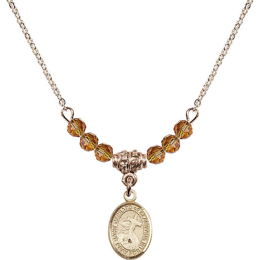 14kt Gold Filled Saint Bernard of Clairvaux Birthstone Necklace with Topaz Beads - 9233