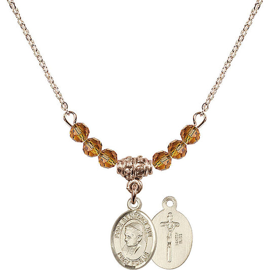 14kt Gold Filled Pope Emeritace Benedict XVI Birthstone Necklace with Topaz Beads - 9235