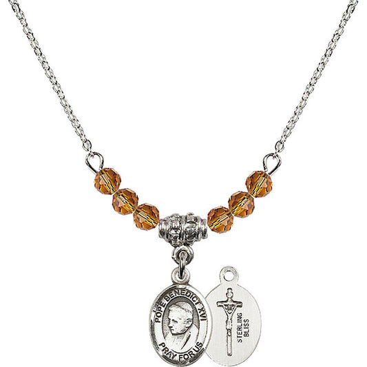 Sterling Silver Pope Emeritace Benedict XVI Birthstone Necklace with Topaz Beads - 9235