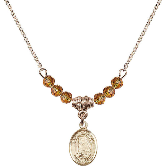 14kt Gold Filled Saint Madeline Sophie Barat Birthstone Necklace with Topaz Beads - 9236