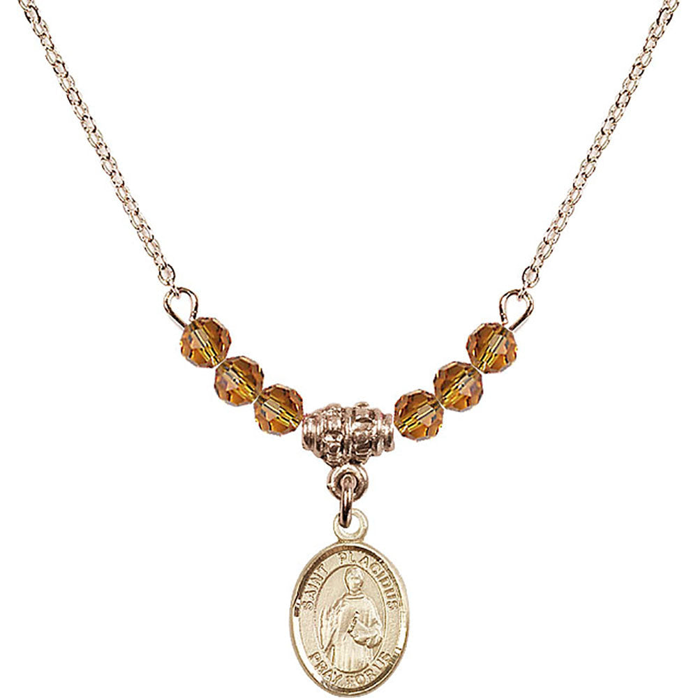14kt Gold Filled Saint Placidus Birthstone Necklace with Topaz Beads - 9240