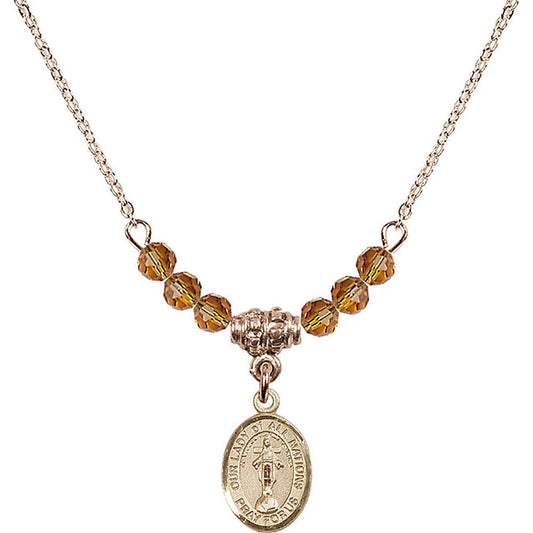 14kt Gold Filled Our Lady of All Nations Birthstone Necklace with Topaz Beads - 9242