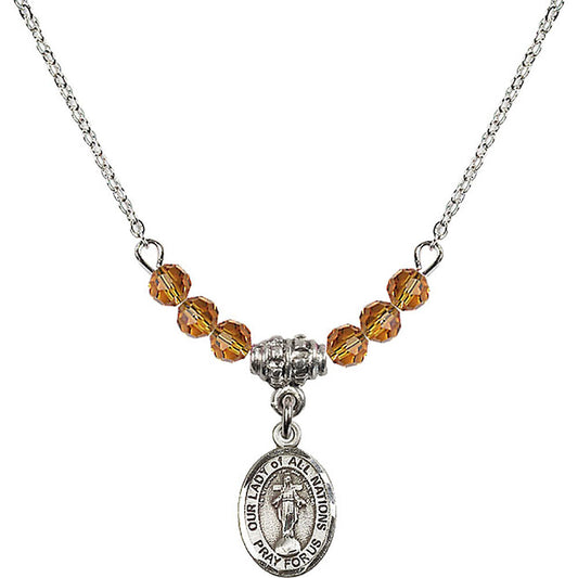 Sterling Silver Our Lady of All Nations Birthstone Necklace with Topaz Beads - 9242