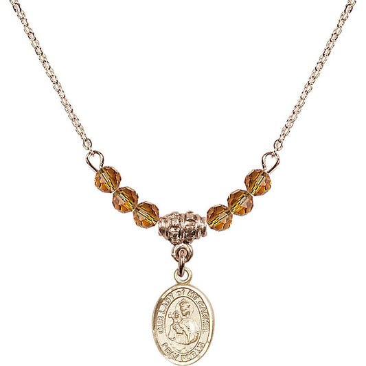 14kt Gold Filled Our Lady of Mount Carmel Birthstone Necklace with Topaz Beads - 9243