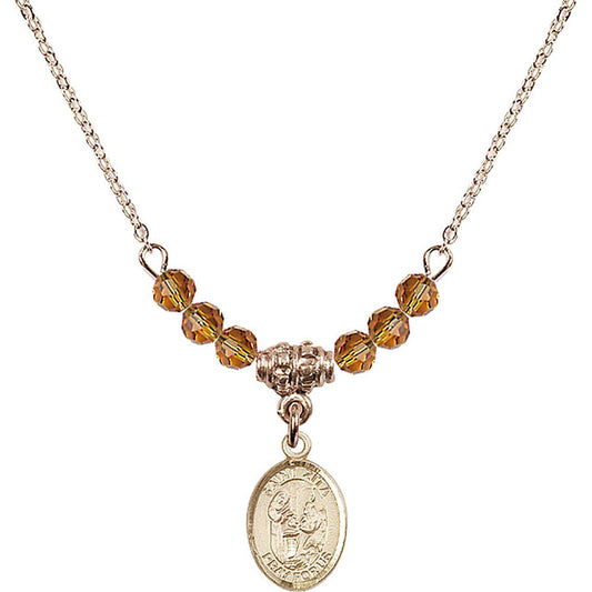 14kt Gold Filled Saint Zita Birthstone Necklace with Topaz Beads - 9244
