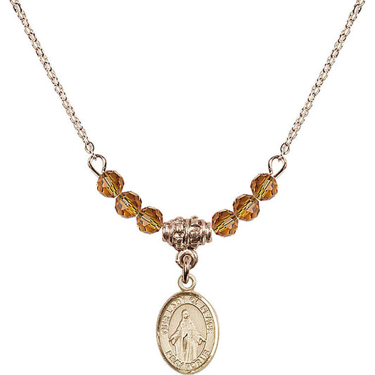 14kt Gold Filled Our Lady of Peace Birthstone Necklace with Topaz Beads - 9245