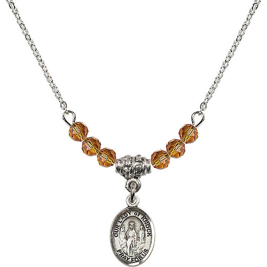 Sterling Silver Our Lady of Knock Birthstone Necklace with Topaz Beads - 9246
