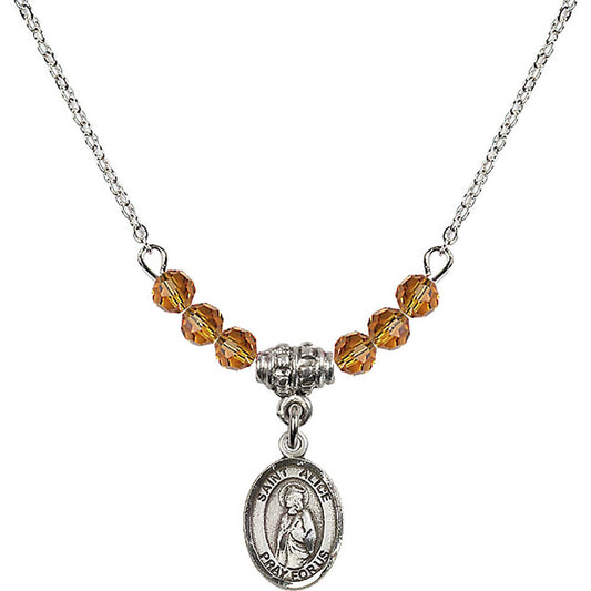 Sterling Silver Saint Alice Birthstone Necklace with Topaz Beads - 9248