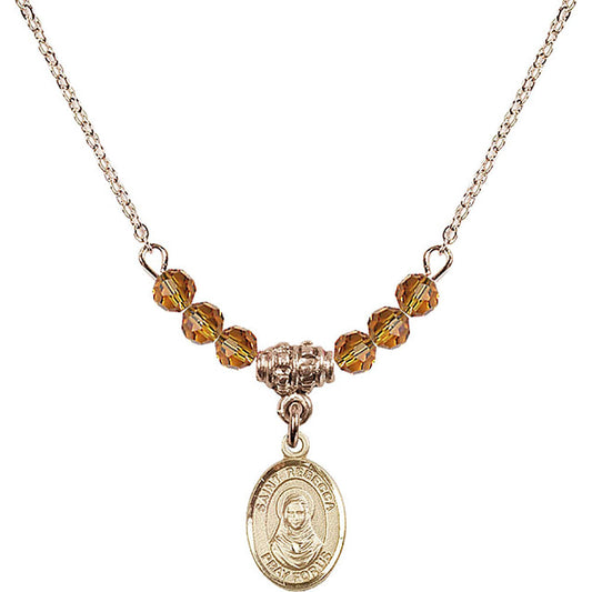 14kt Gold Filled Saint Rebecca Birthstone Necklace with Topaz Beads - 9252
